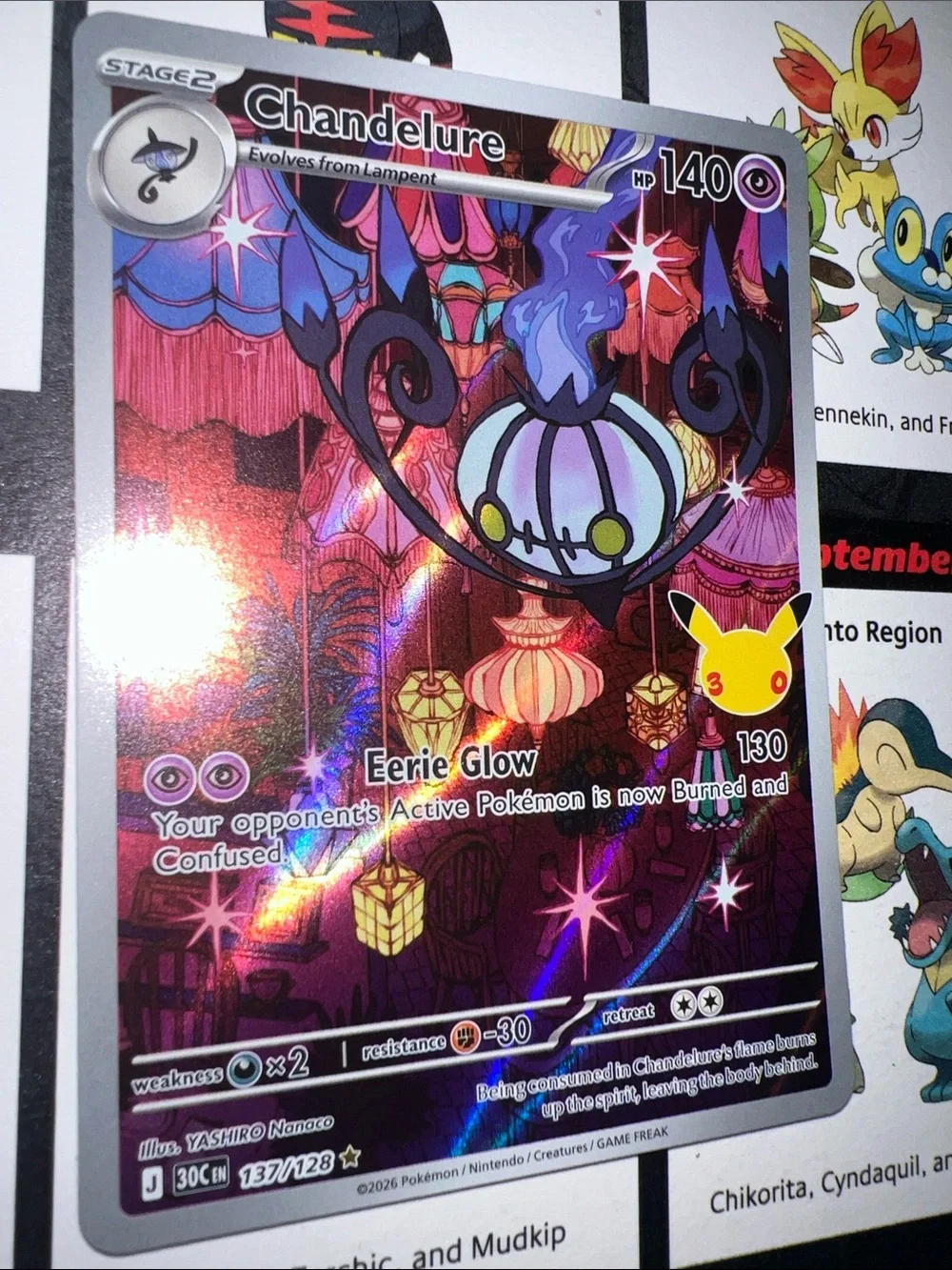 Pokemon Chandelure Holographic Card - Purple, Black, Blue
